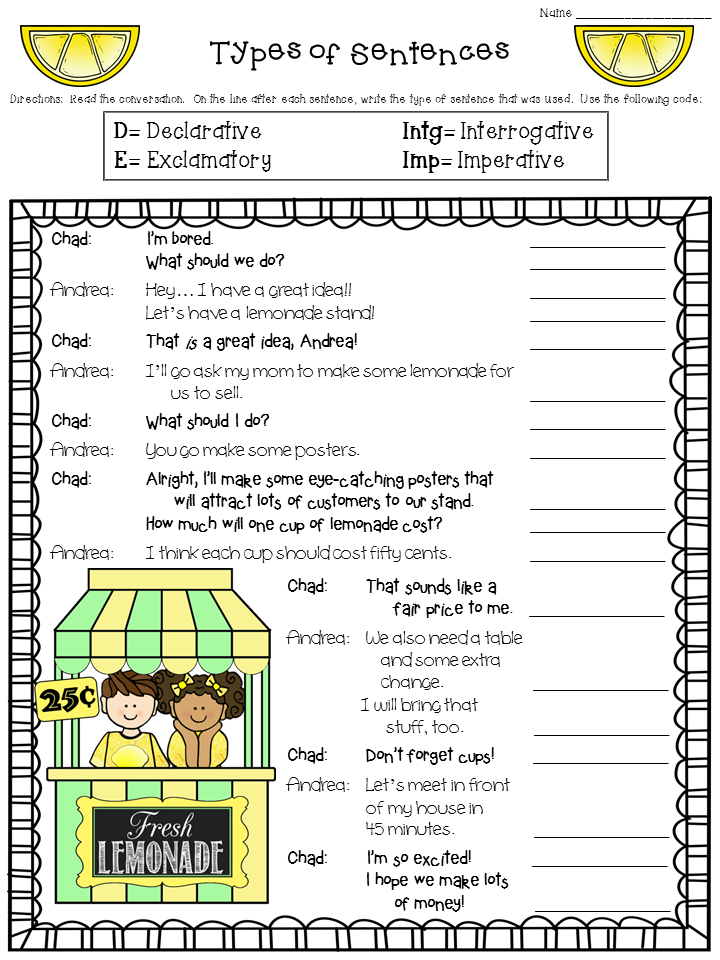 Crafting Connections Worksheet Wednesday Types Of Sentences