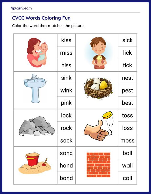 CVCC Words Worksheets For Kids Online SplashLearn