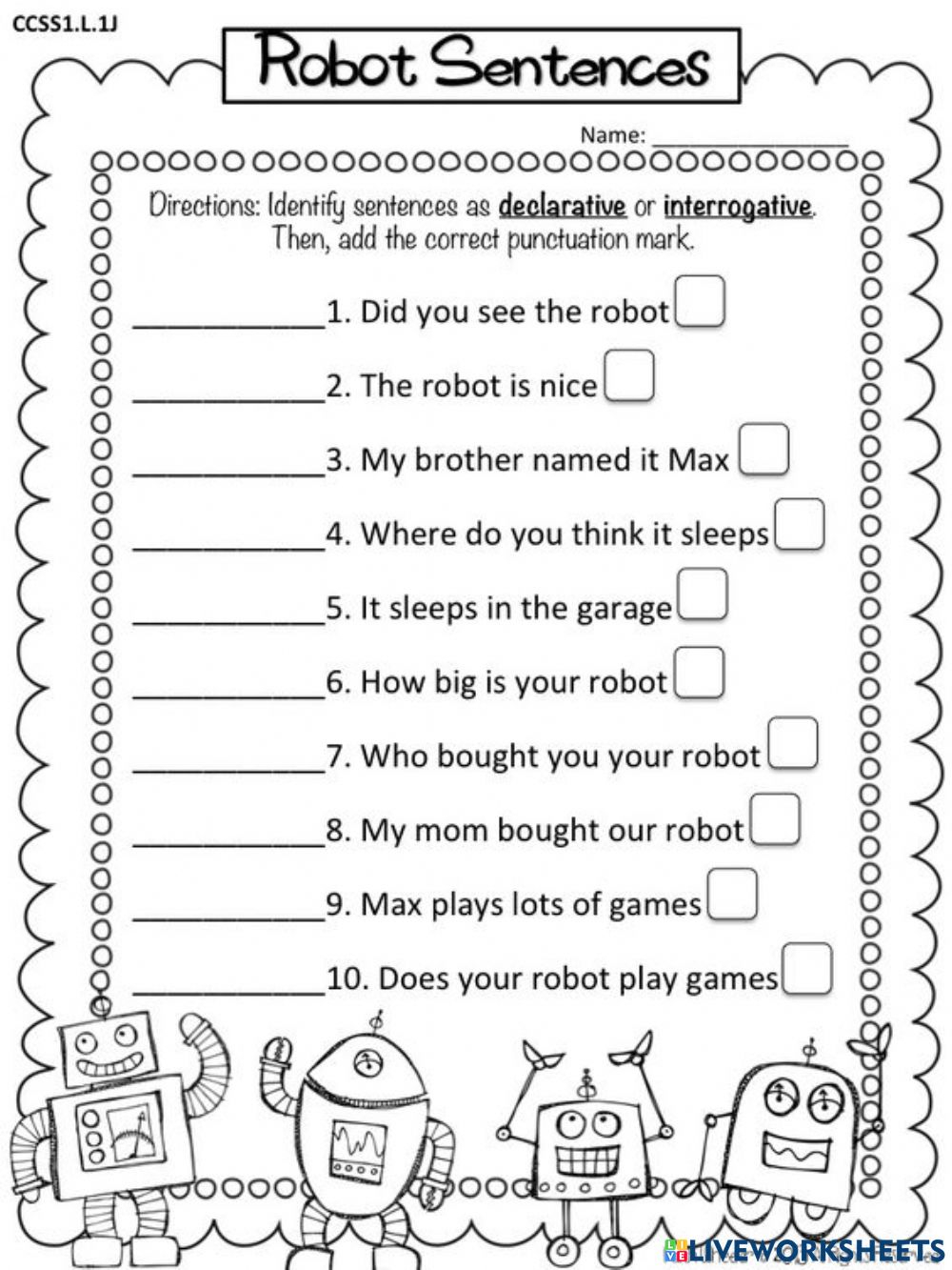 Declarative And Interrogative Sentences Interactive Exercise For 1st Grade