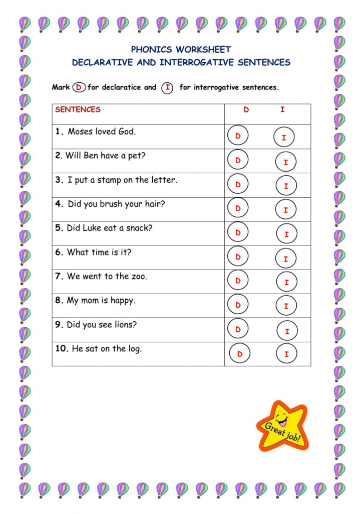 Declarative And Interrogative Sentences Worksheet For GRADE 3