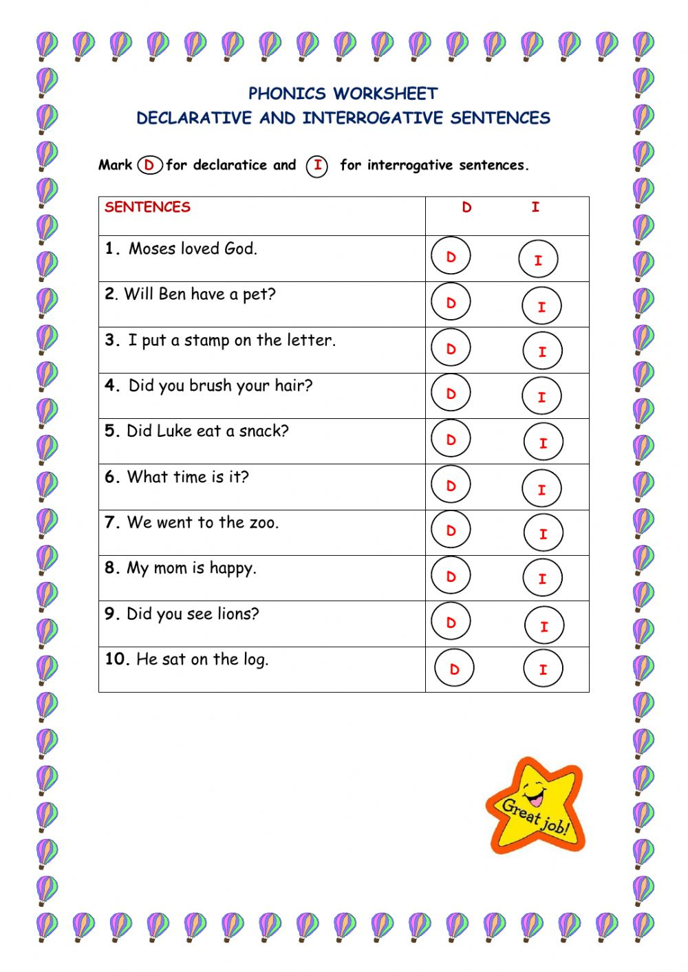 Declarative And Interrogative Worksheet Free Download Goodimg co