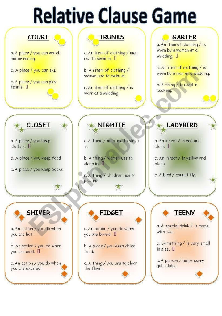 Defining Relative Clause Game ESL Worksheet By Rebs Relative 