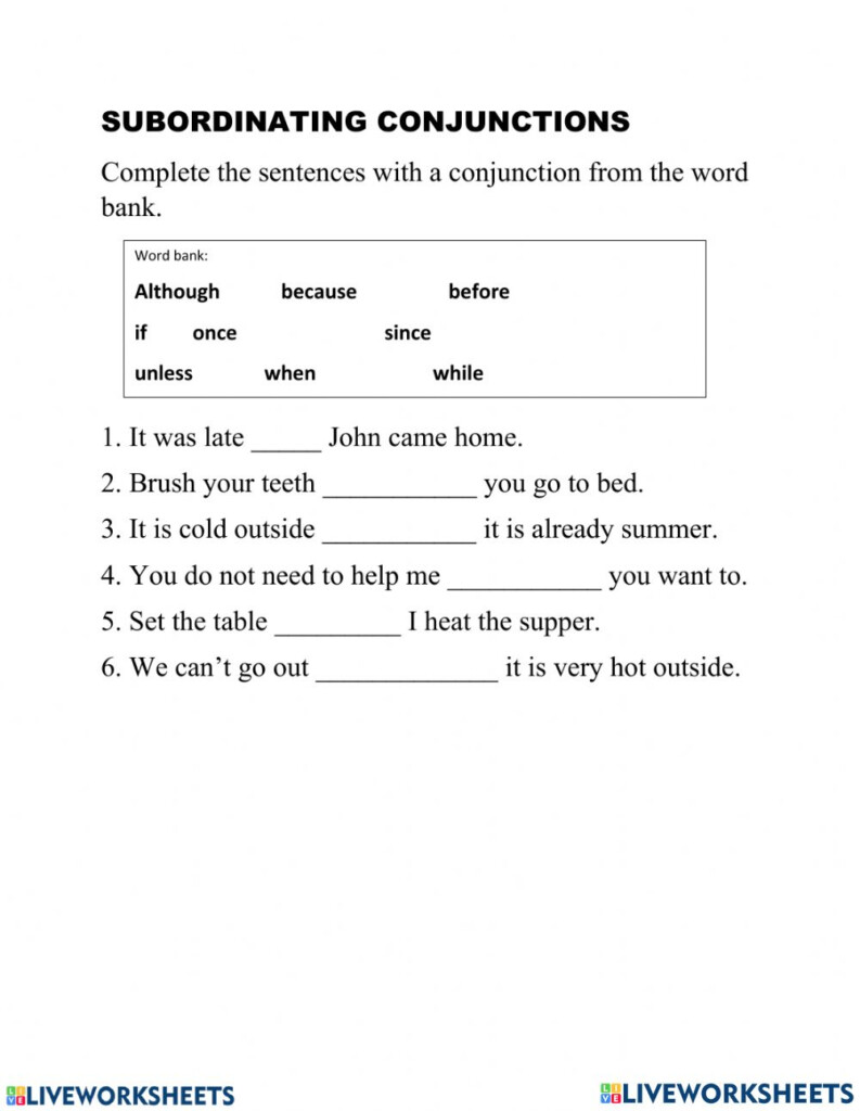 Ejercicio De Complex Sentences Using Subordinating Conjunctions