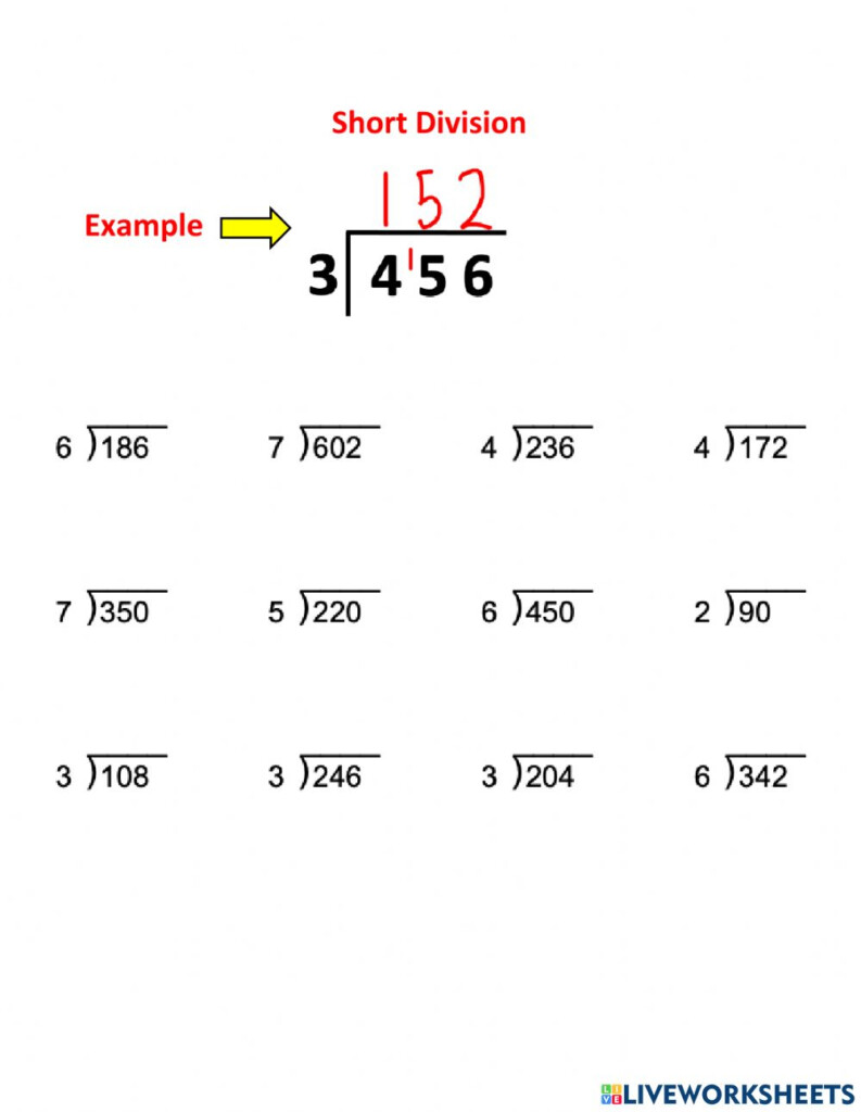 Ejercicio De Short Division No Remainders