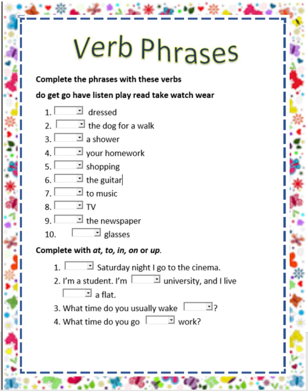 Ejercicio De Verb Phrases