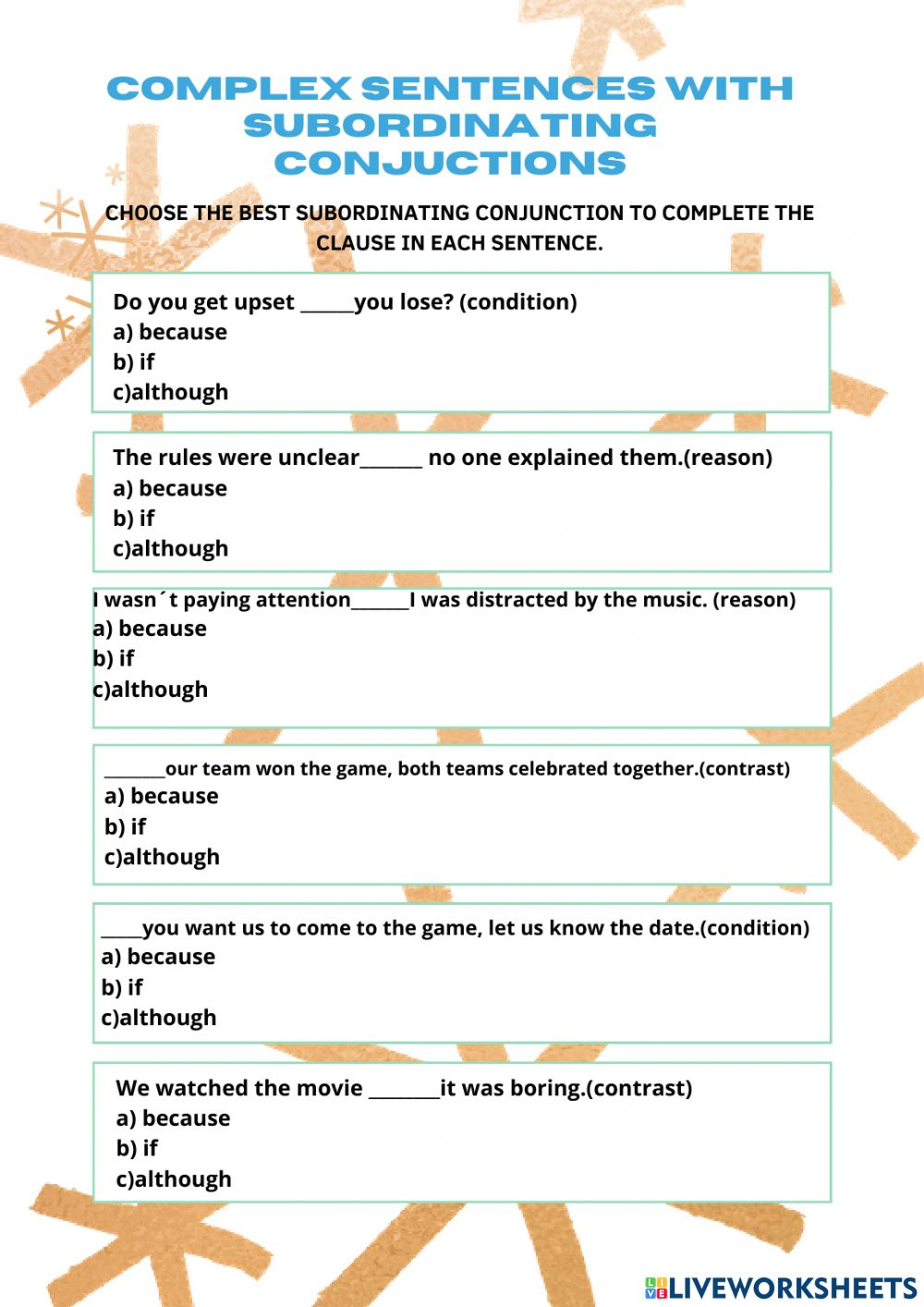 Ejercicio Interactivo De Main Clause And Subordinate Clause