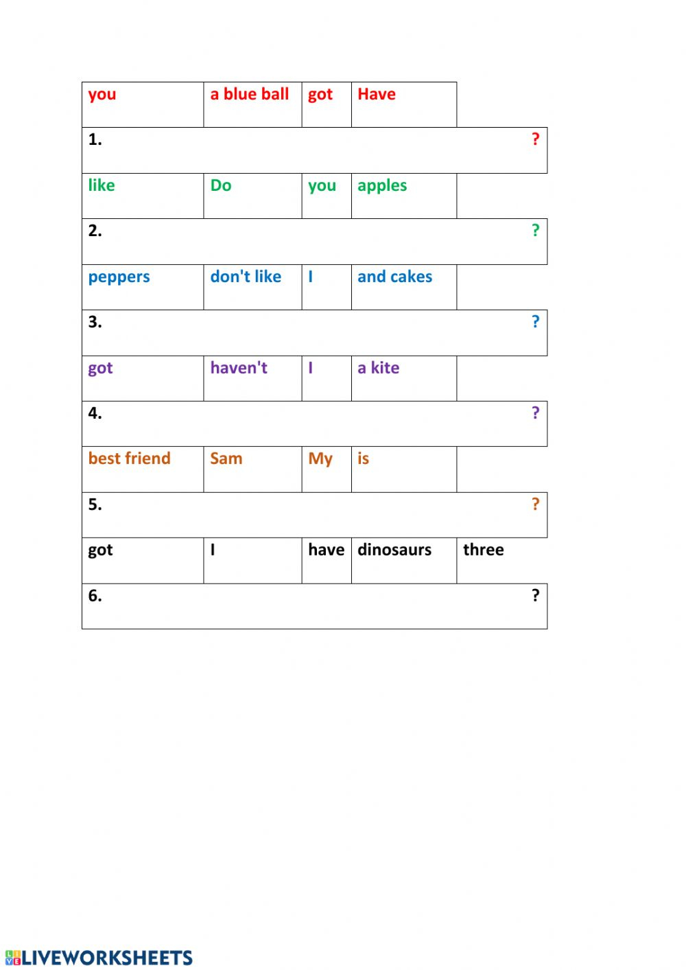 Ejercicio Interactivo De Order The Sentences