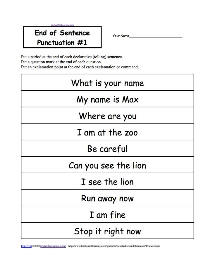 End Of Sentence Punctuation Worksheets Even Different Themes And