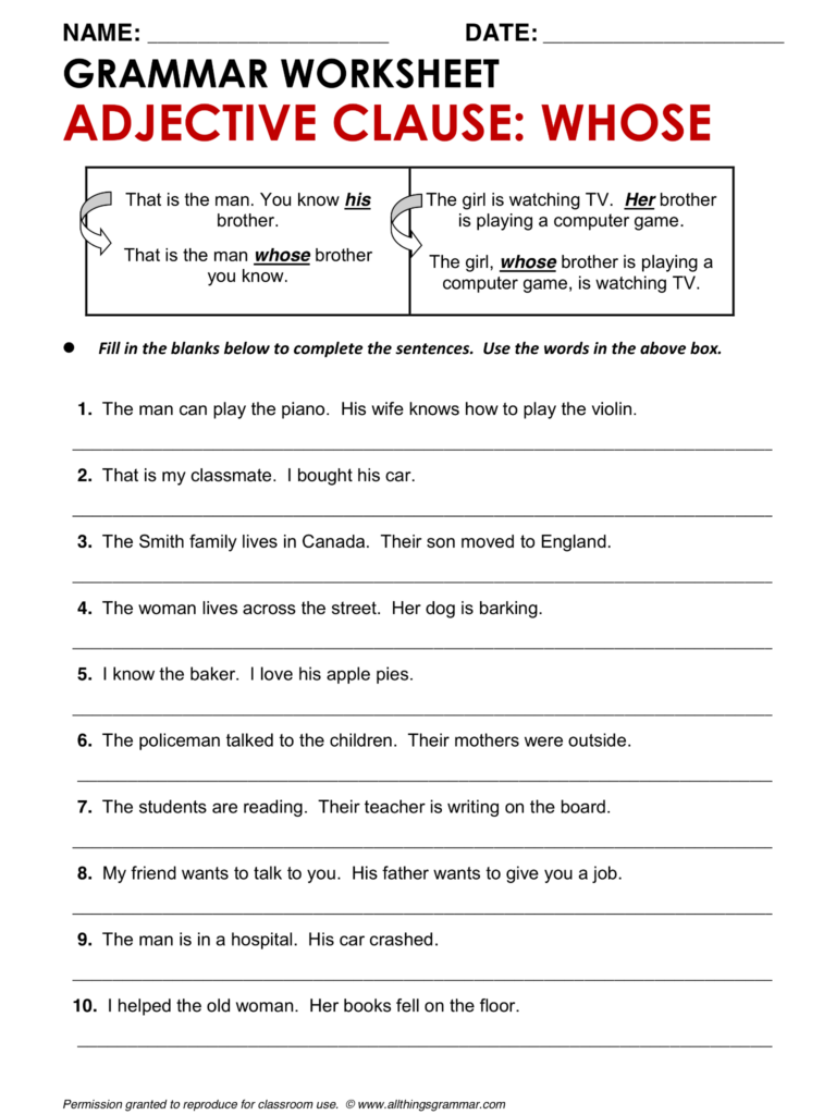 English Grammar Adjective Clause Whose Www allthingsgrammar 