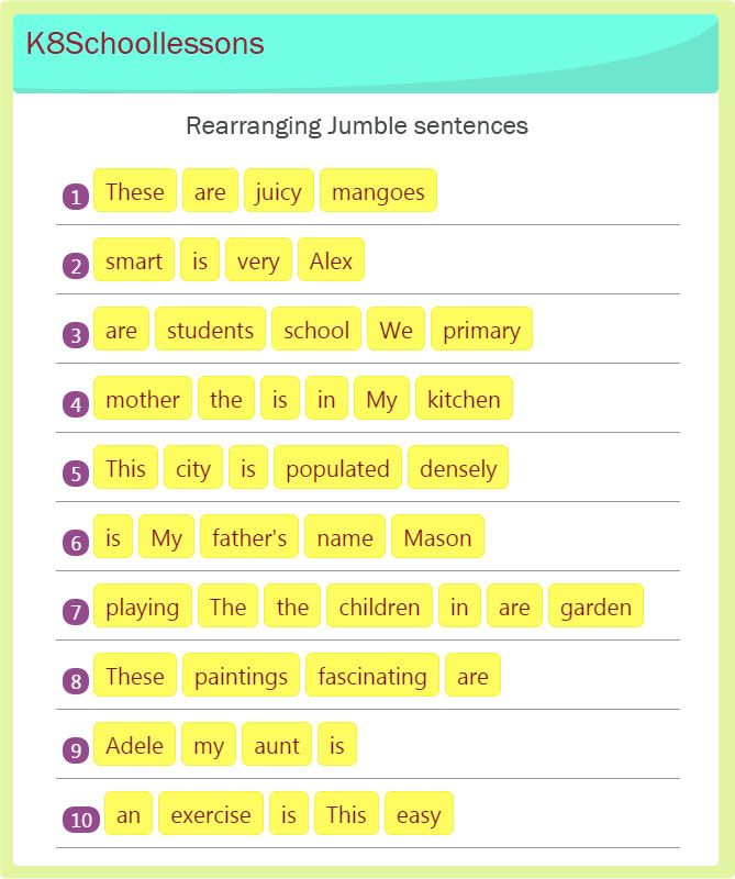 English Grammar Jumbled Sentences Exercises Marian Morgan s English