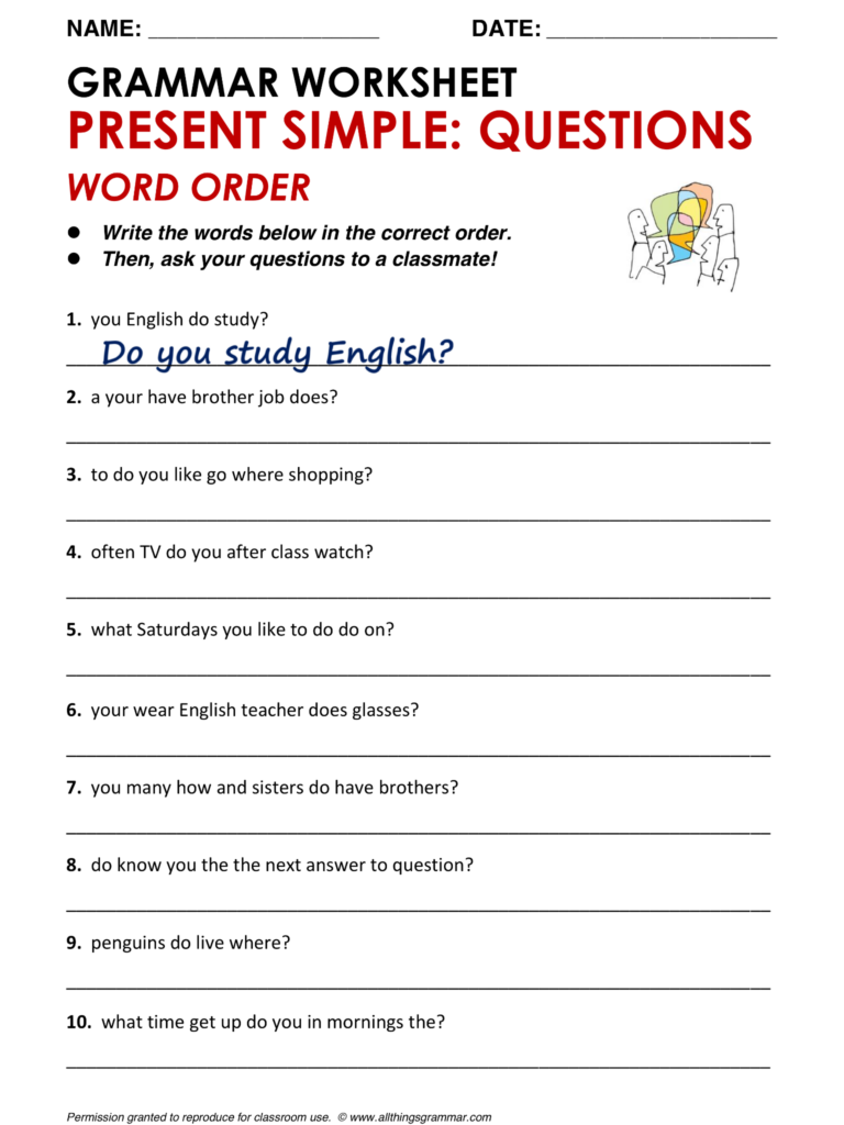 English Grammar Present Simple Questions Word Order Www 