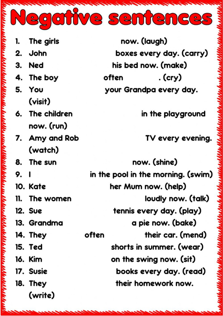 English Negative Sentences Worksheet 3 Grade 2 Estudynotes Using The 