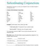 Englishforeveryone Org Subordinating Conjunctions Answers Fill Out