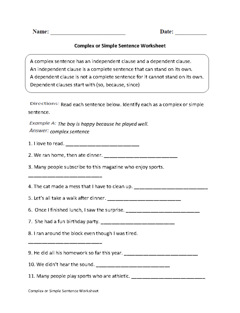 Englishlinx Sentences Worksheets Complex Sentences Types Of 