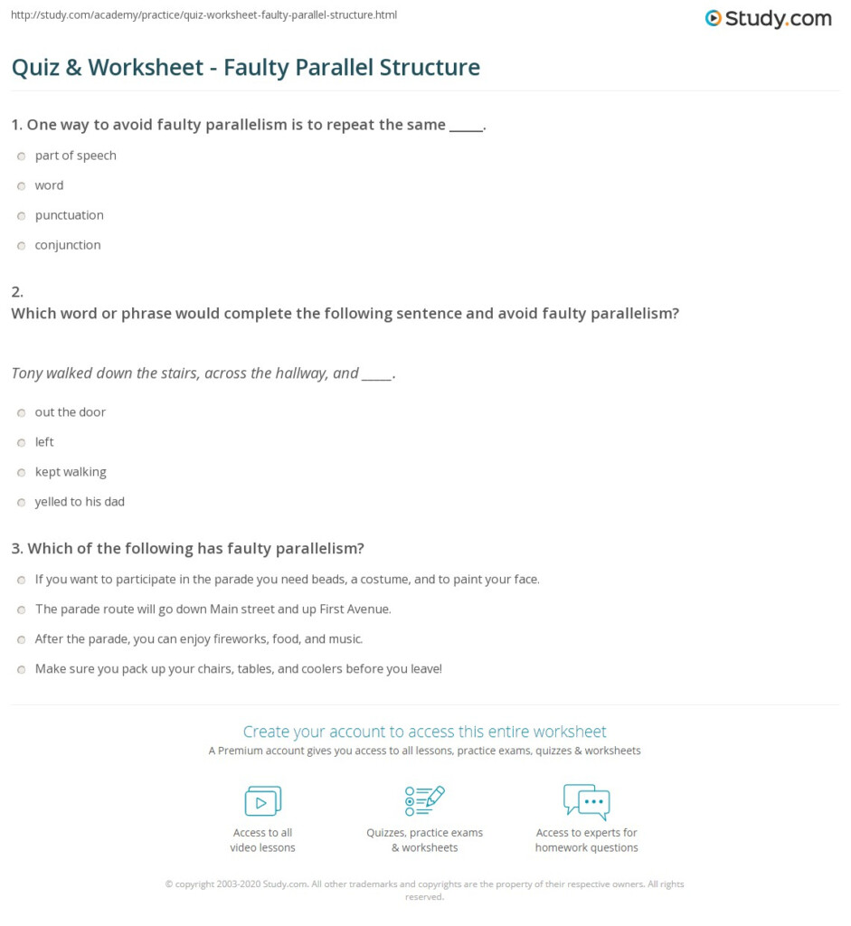 Faulty Parallelism Worksheet Recognizing And Correcting Faulty 