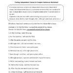 Finding Independent Clauses Complex Sentences Worksheets Complex