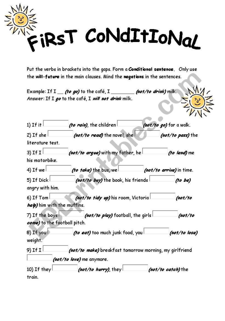 First Conditional Exercises ESL Worksheet By Mirmesko