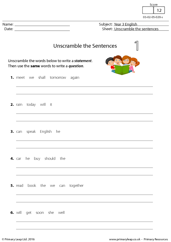 First Grade Sentence Practice