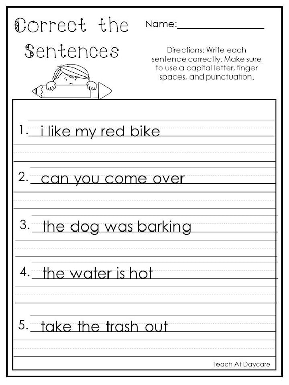 Fix The Sentence Worksheets Kindergarten Bmp nation