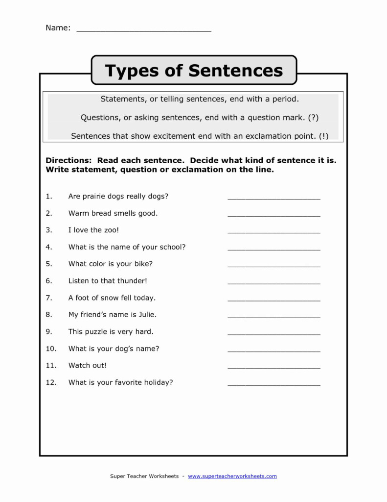 Four Types Of Sentences Worksheet