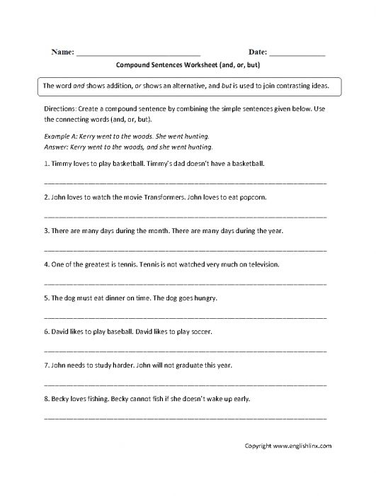Free Compound Sentence Worksheets 5th Grade Sentenceworksheets