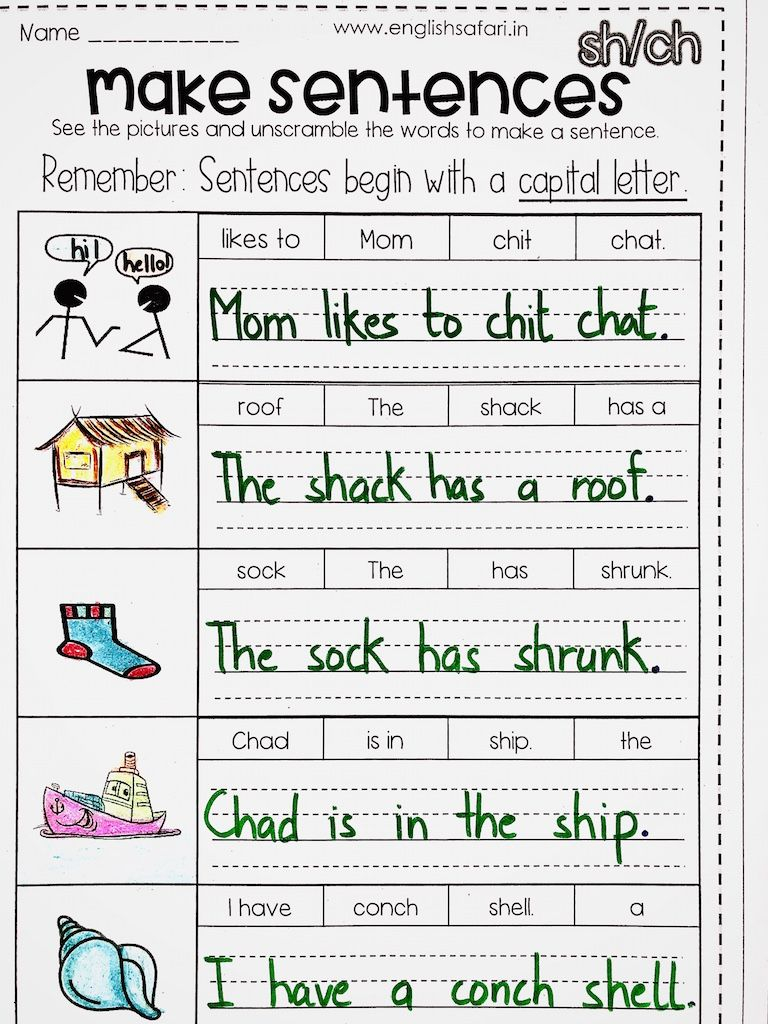 FREE DIGRAPH Sh Ch Sentences Sentences Kindergarten Ch Words