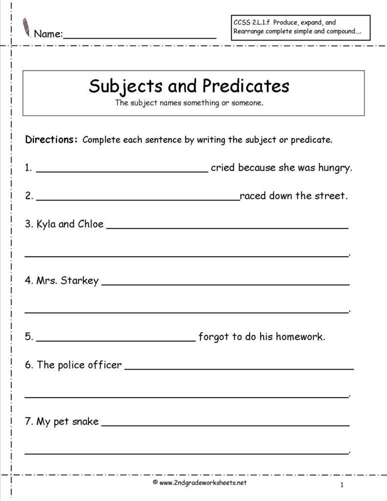 Free Printable Subject Predicate Worksheets 2Nd Grade Free Printable