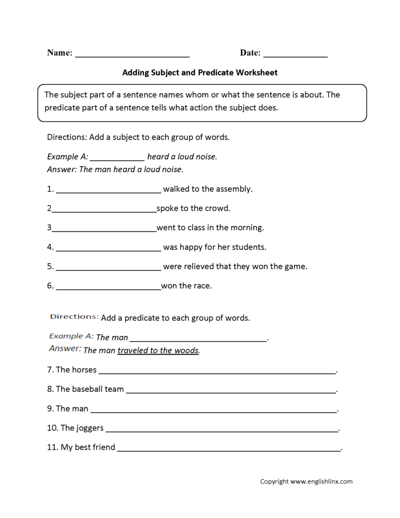 Free Printable Subject Predicate Worksheets 2Nd Grade Free Printable 