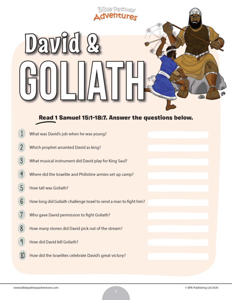 FREEBIE David Goliath Bible Quiz Teaching Resources Printable 