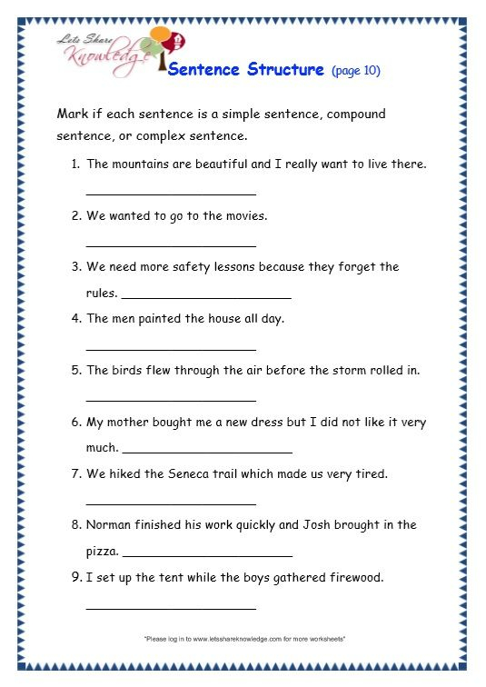 Grade 3 Grammar Topic 36 Sentence Structure Worksheets Text Structure Worksheets Complex