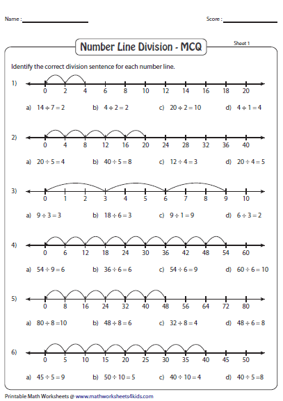 Identify The Correct Division Sentence Mathematics Worksheets Number