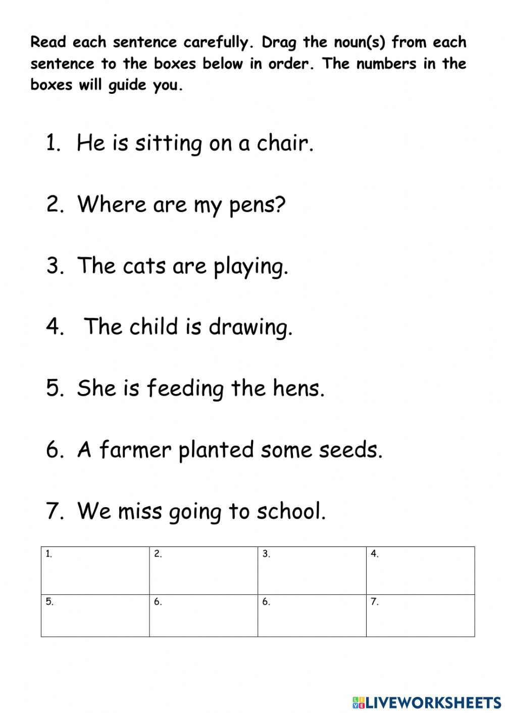 Identifying Nouns In Sentences Worksheet