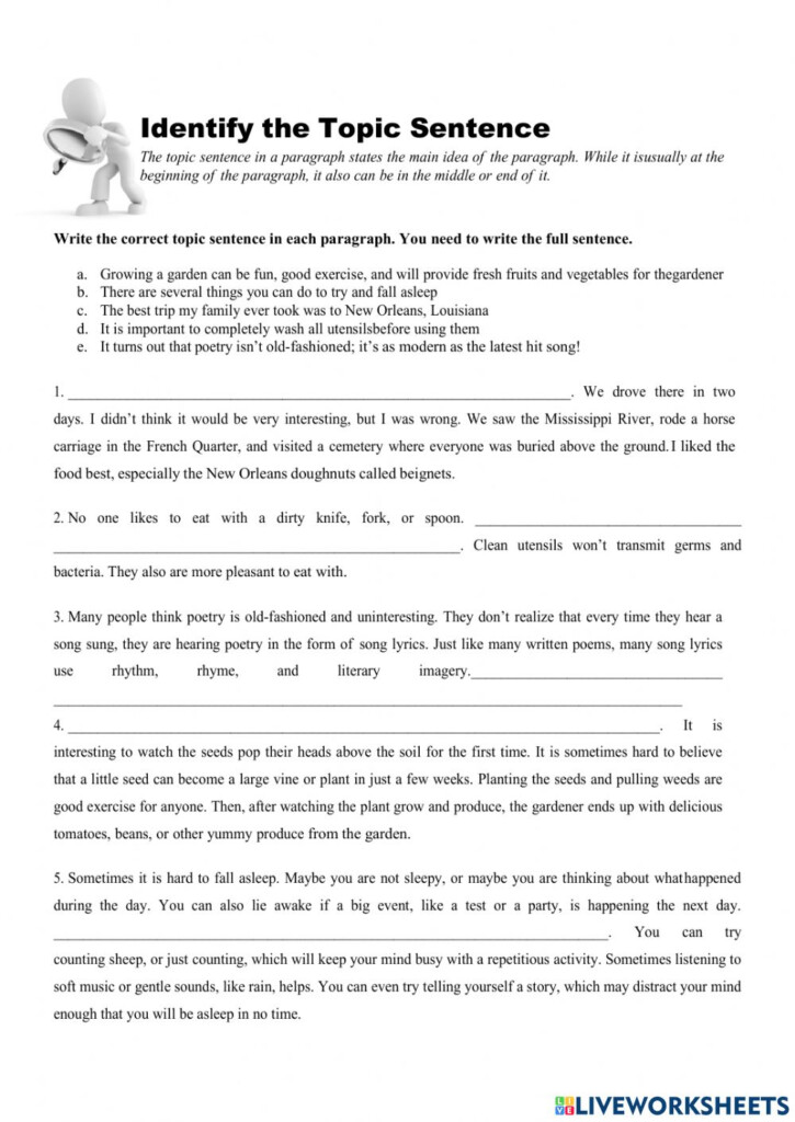 Identifying The Topic Sentence Worksheet