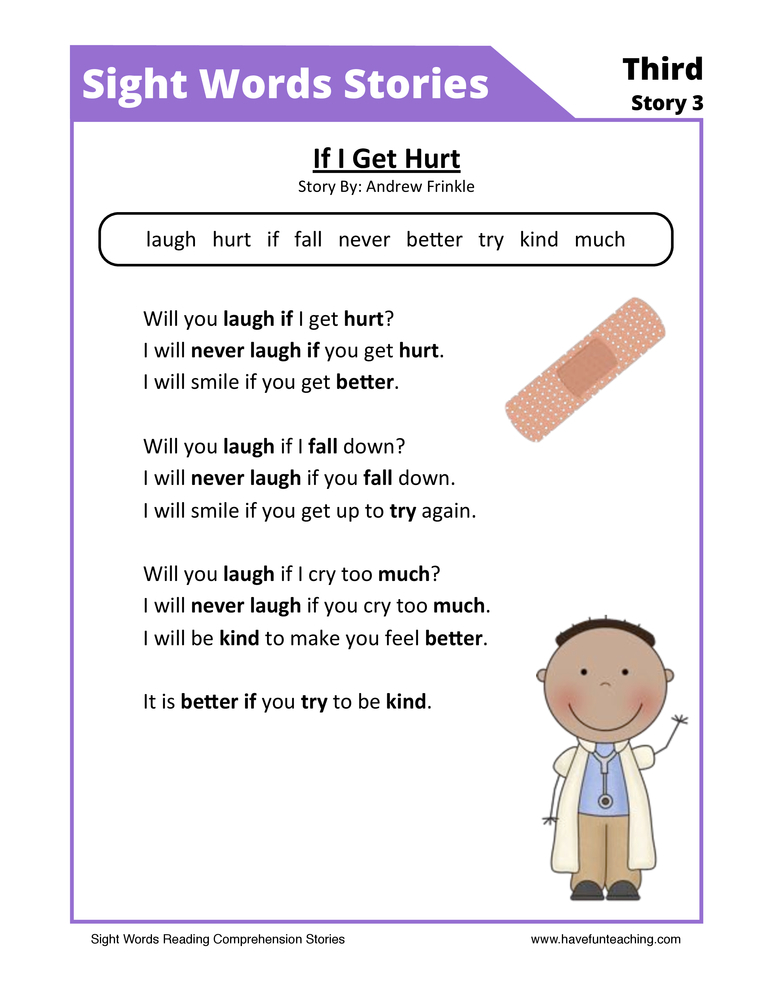 If I Get Hurt Third Sight Words Reading Comprehension Worksheet Have 