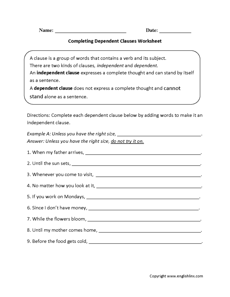 Independent And Dependent Clauses Slideshare