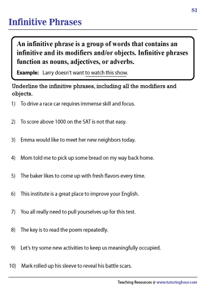 Infinitive Phrase Worksheet With Answer Key Pdf Donna Phillip s 