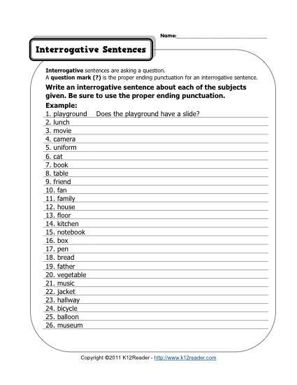 Interrogative Sentences Free Printable Punctuation Worksheets