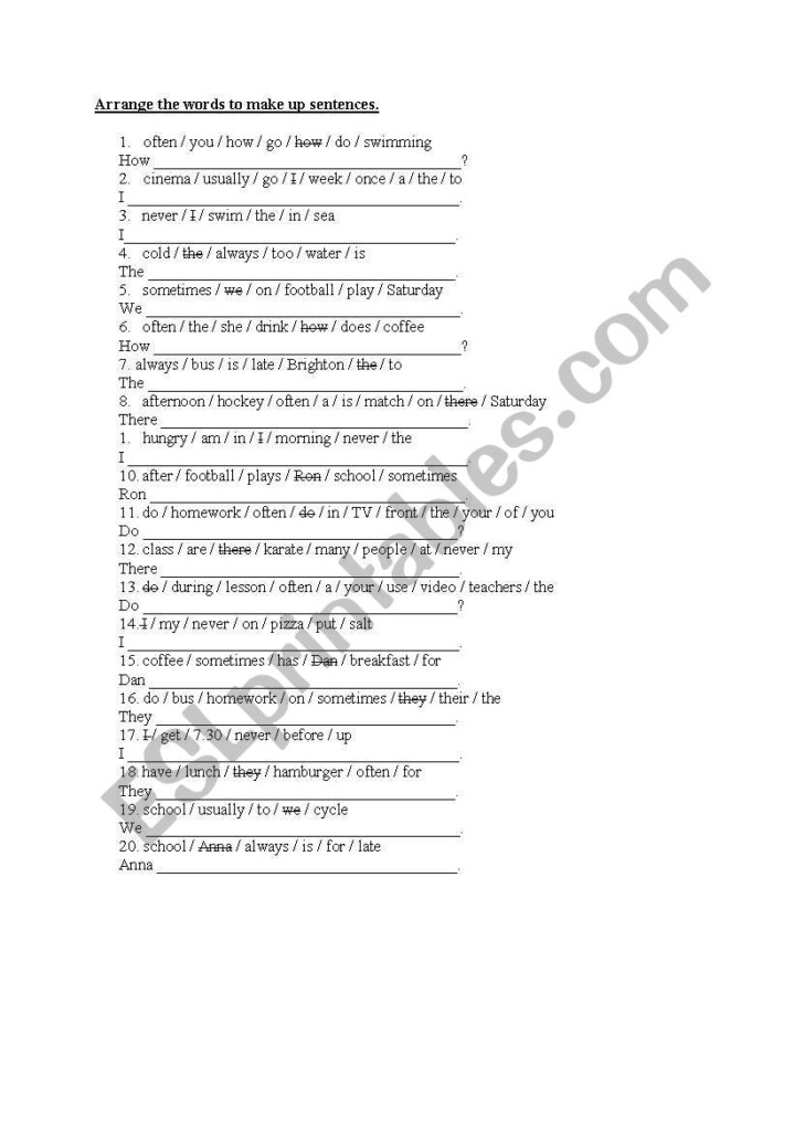 Jumbled Sentences For Practicing Present Simple ESL Worksheet By 