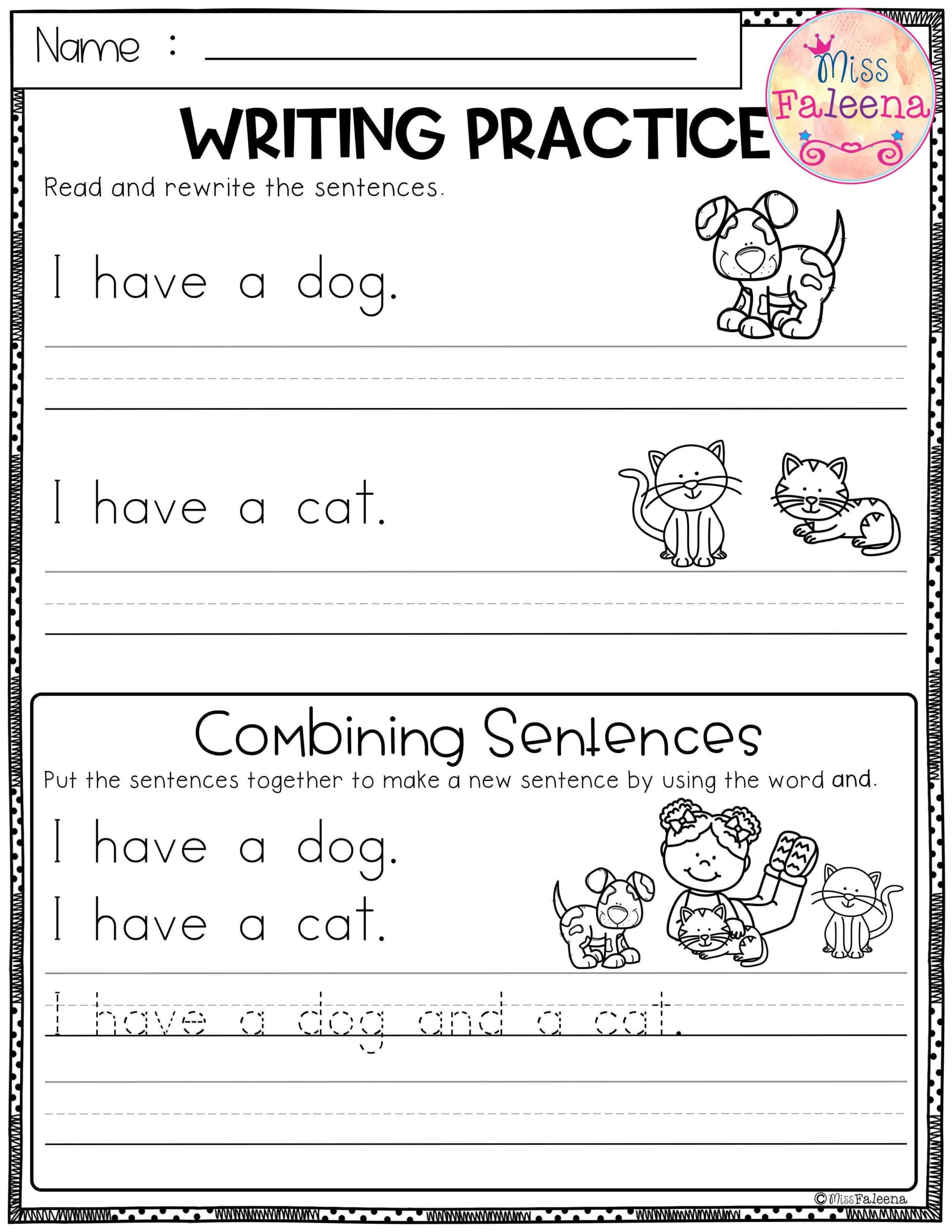 Kindergarten Sentence Writing Practice Worksheets Read Trace And Write