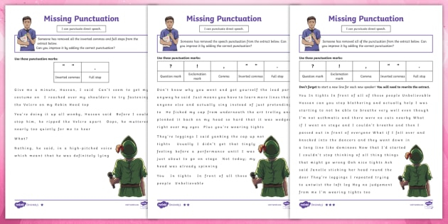 KS2 Direct Speech Punctuation Worksheet Inverted Commas Character Speech