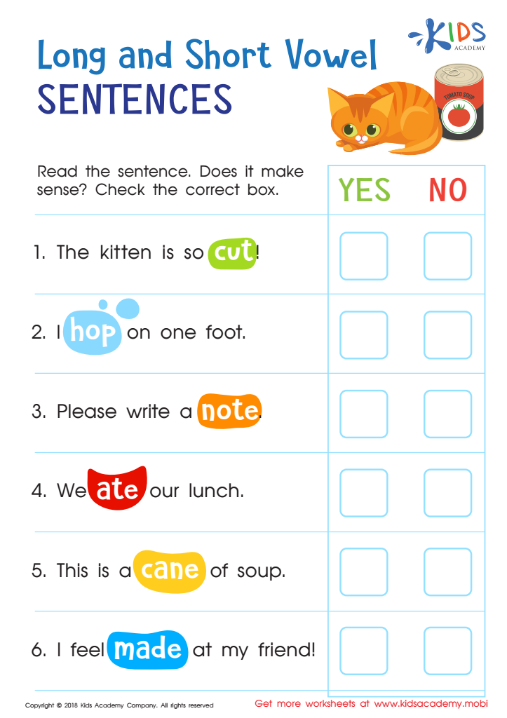 Long And Short Vowel Sentences Assessment Worksheet Assessment 1 