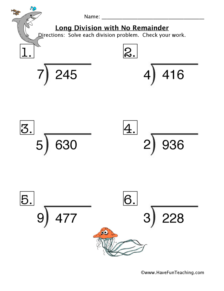 Long Division No Remainder Worksheet 1