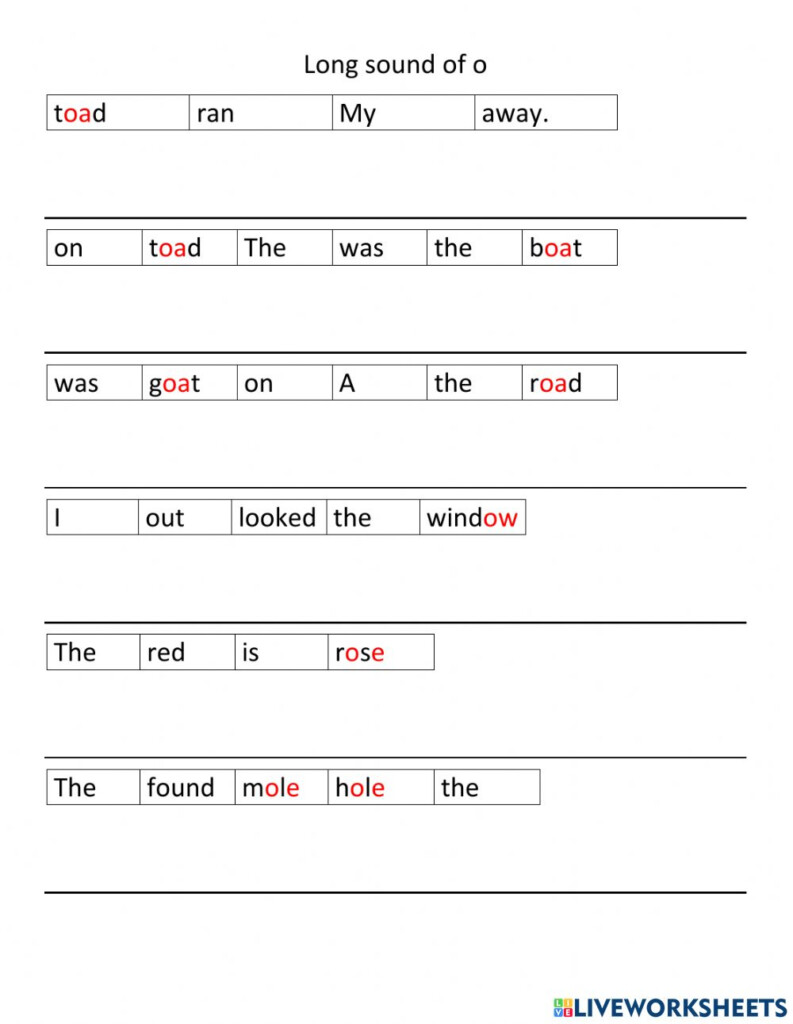 Long Sound Of O Sentences Worksheet