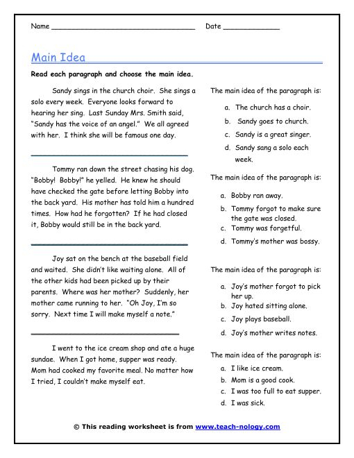 Main Idea In Three Sentences Main Idea Worksheet 5th Grade 