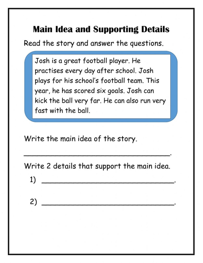 Main Idea With Supporting Details Worksheet