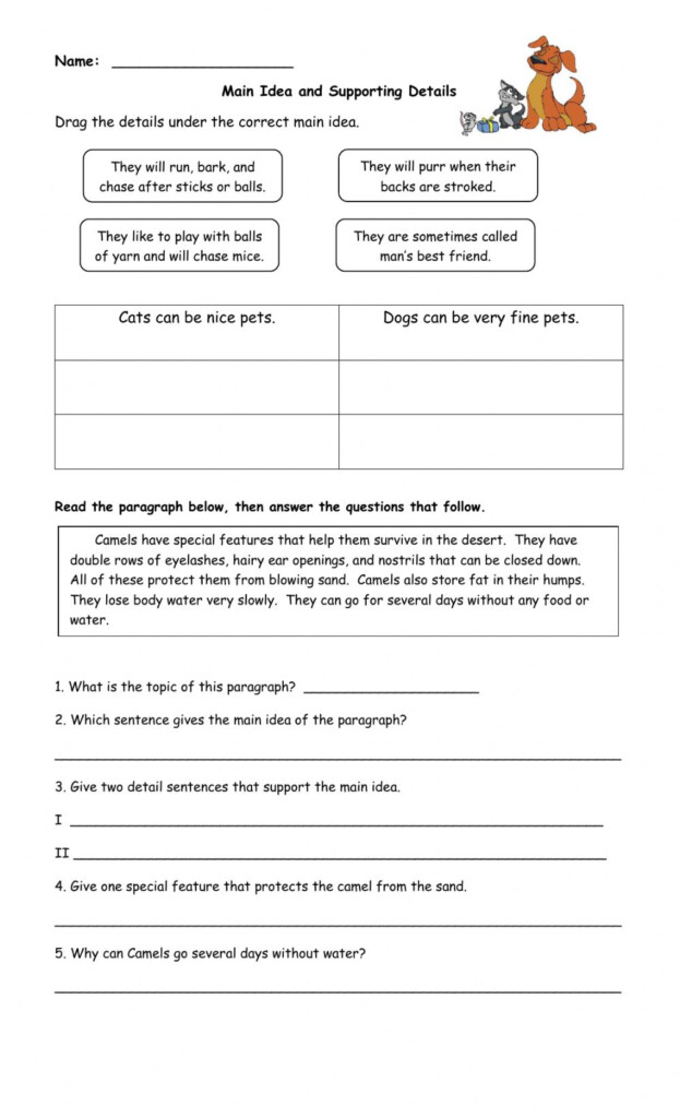 Main Idea Worksheet 24th Grade