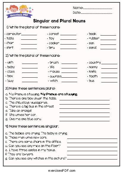 Make These Sentences Plural Exercises PDF