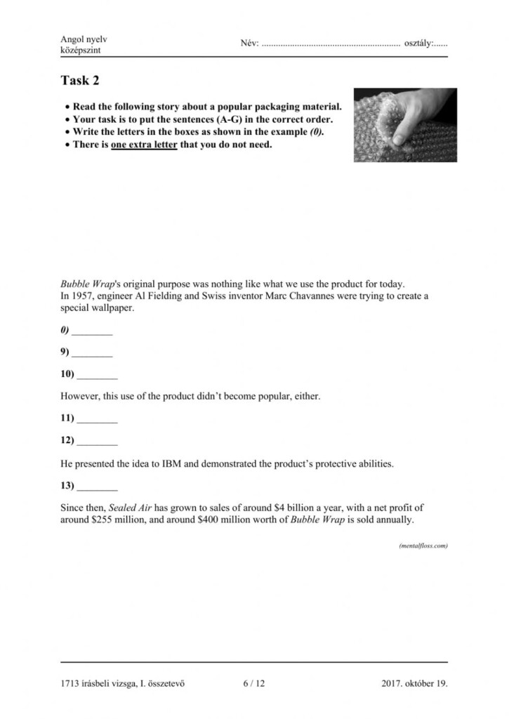 Matura B1 Reading Jumbled Paragraphs Worksheet