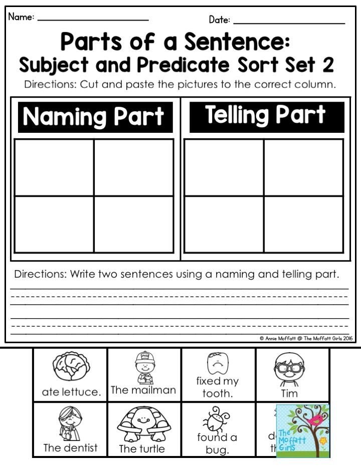 Naming And Telling Parts Of Sentences First Grade Worksheets