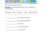 Naming Part Of A Sentence Worksheet